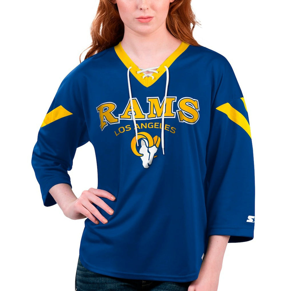 Los Angeles Rams Starter Women's Rally Lace-Up 3/4 Sleeve T-Shirt Royal