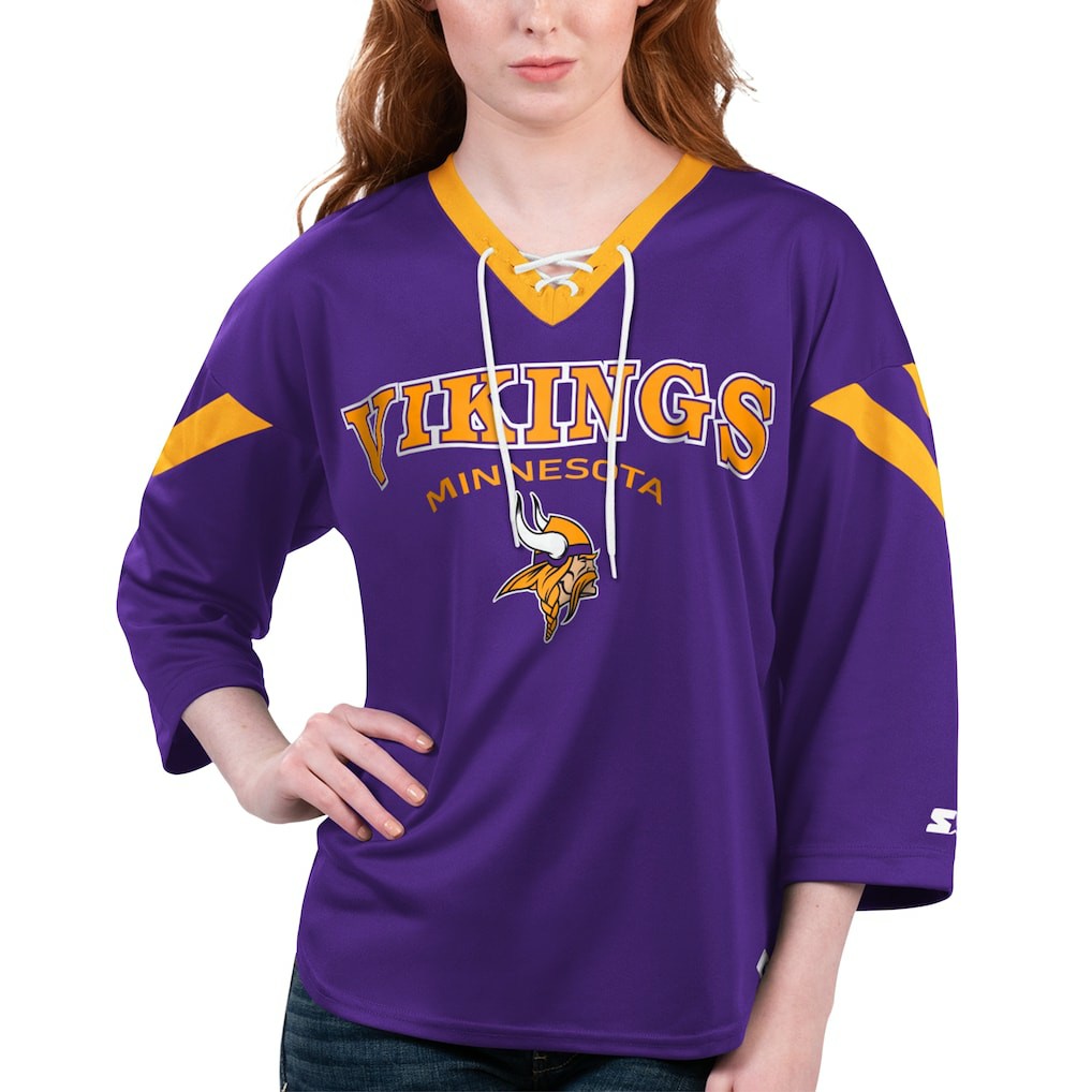 Minnesota Vikings Starter Women's Rally Lace-Up 3/4 Sleeve T-Shirt Purple