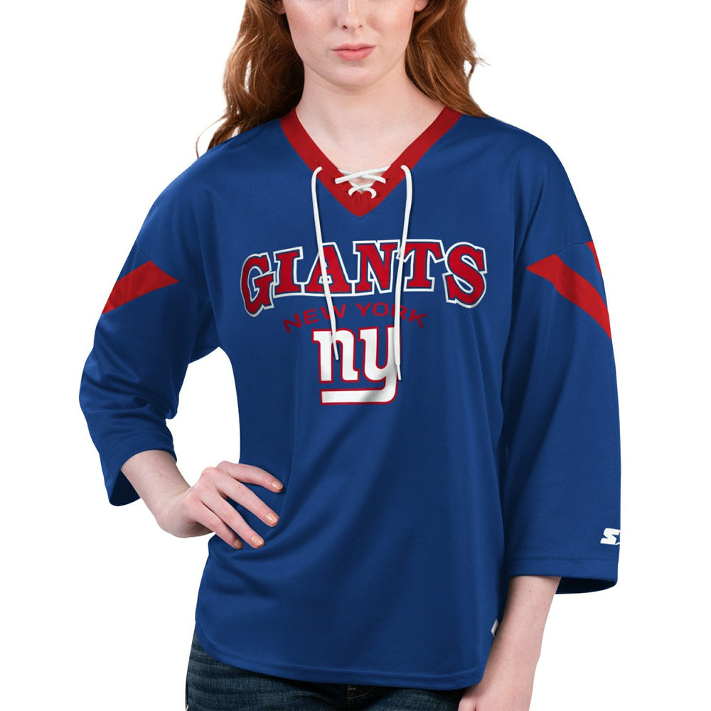 New York Giants Starter Women's Rally Lace-Up 3/4 Sleeve T-Shirt Royal