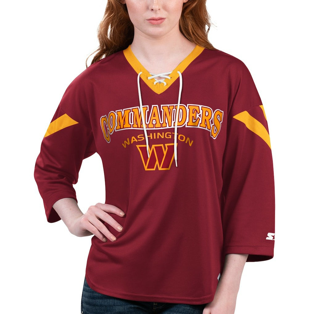 Washington Commanders Starter Women's Rally Lace-Up 3/4 Sleeve T-Shirt Burgundy