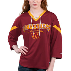 Washington Commanders Starter Women's Rally Lace-Up 3/4 Sleeve T-Shirt Burgundy