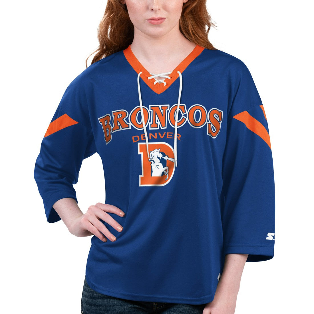Denver Broncos Starter Women's Rally Lace-Up 3/4 Sleeve T-Shirt Orange