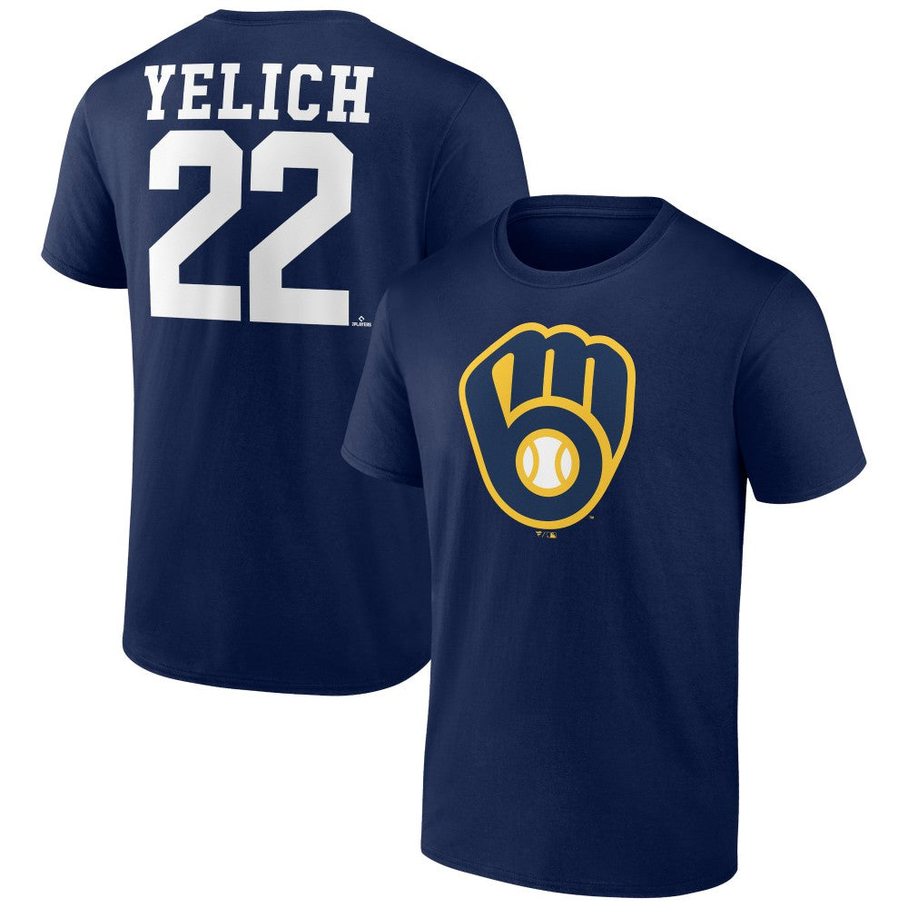 Christian Yelich Milwaukee Brewers Player Icon Name & Number T-Shirt - Navy T-shirts
