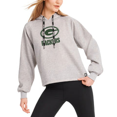 Green Bay Packers DKNY Sport Women's Debbie Dolman Raglan Pullover Hoodie Heather Gray