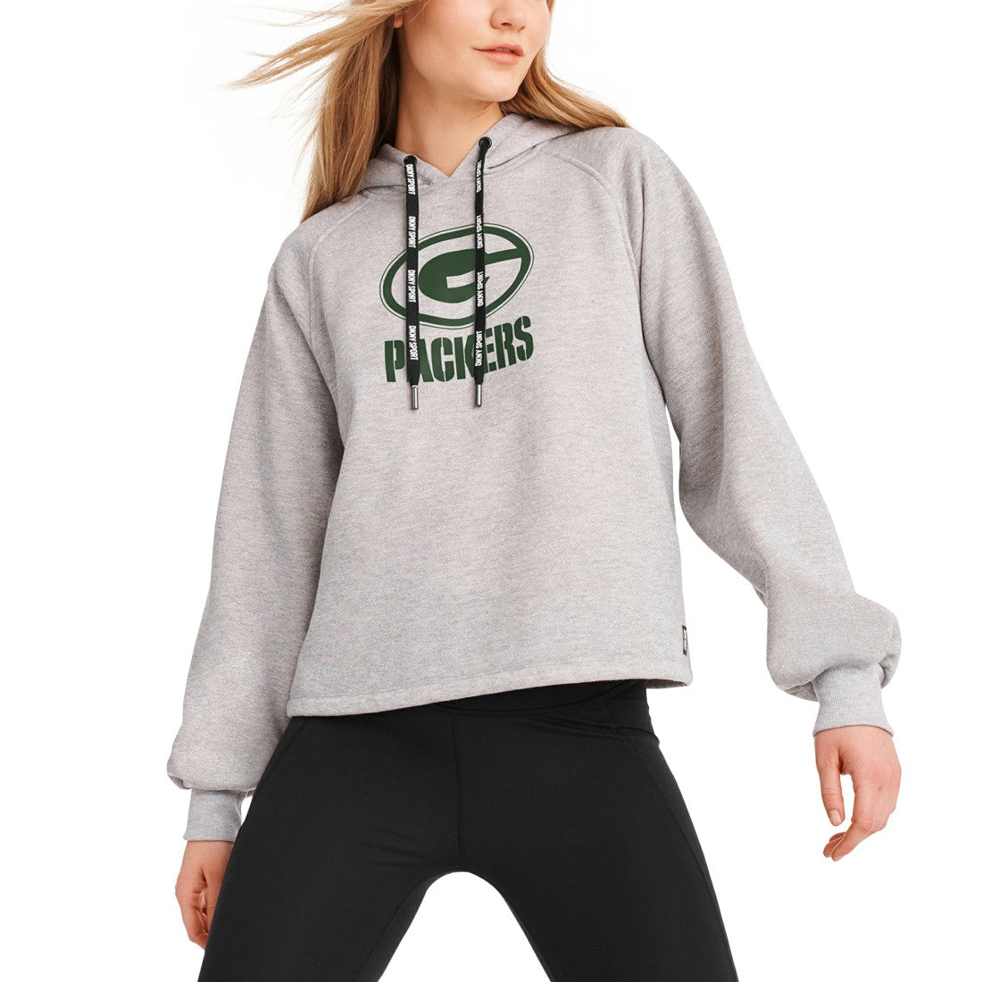 Green Bay Packers DKNY Sport Women's Debbie Dolman Raglan Pullover Hoodie Heather Gray
