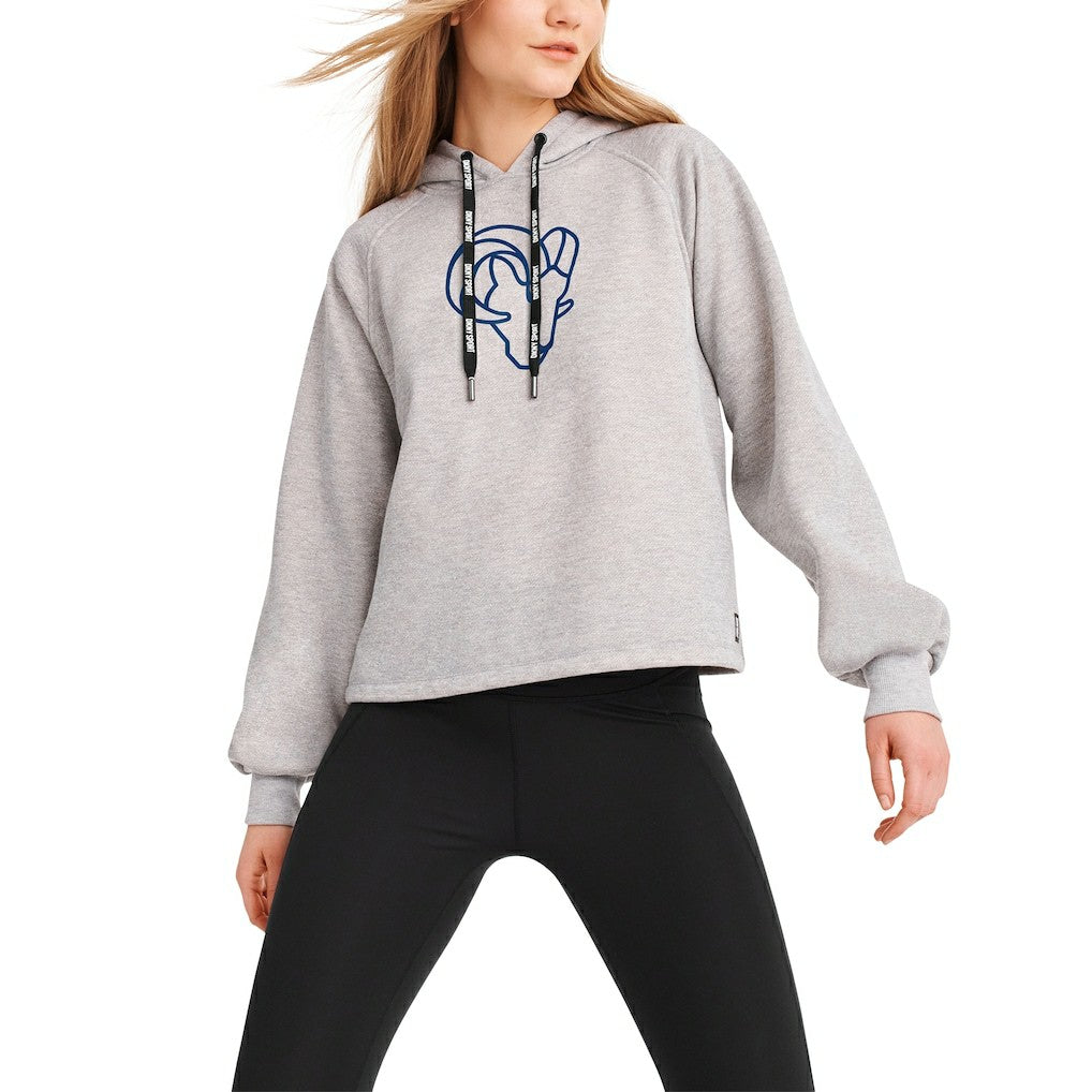 Los Angeles Rams DKNY Sport Women's Debbie Dolman Raglan Pullover Hoodie Heather Gray