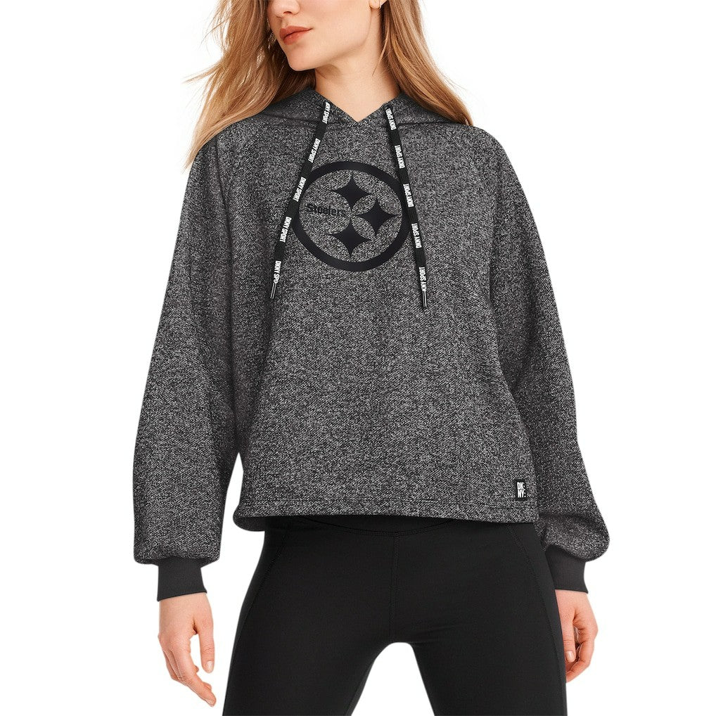 Pittsburgh Steelers DKNY Sport Women's Debbie Dolman Raglan Pullover Hoodie Black