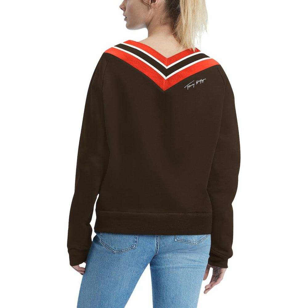 Cleveland Browns Tommy Hilfiger Women's Heidi Raglan V-Neck Sweater Brown