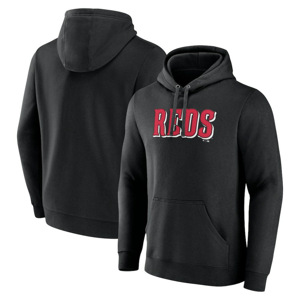 Cincinnati Reds Official Wordmark Pullover Hoodie - Black Hoodies