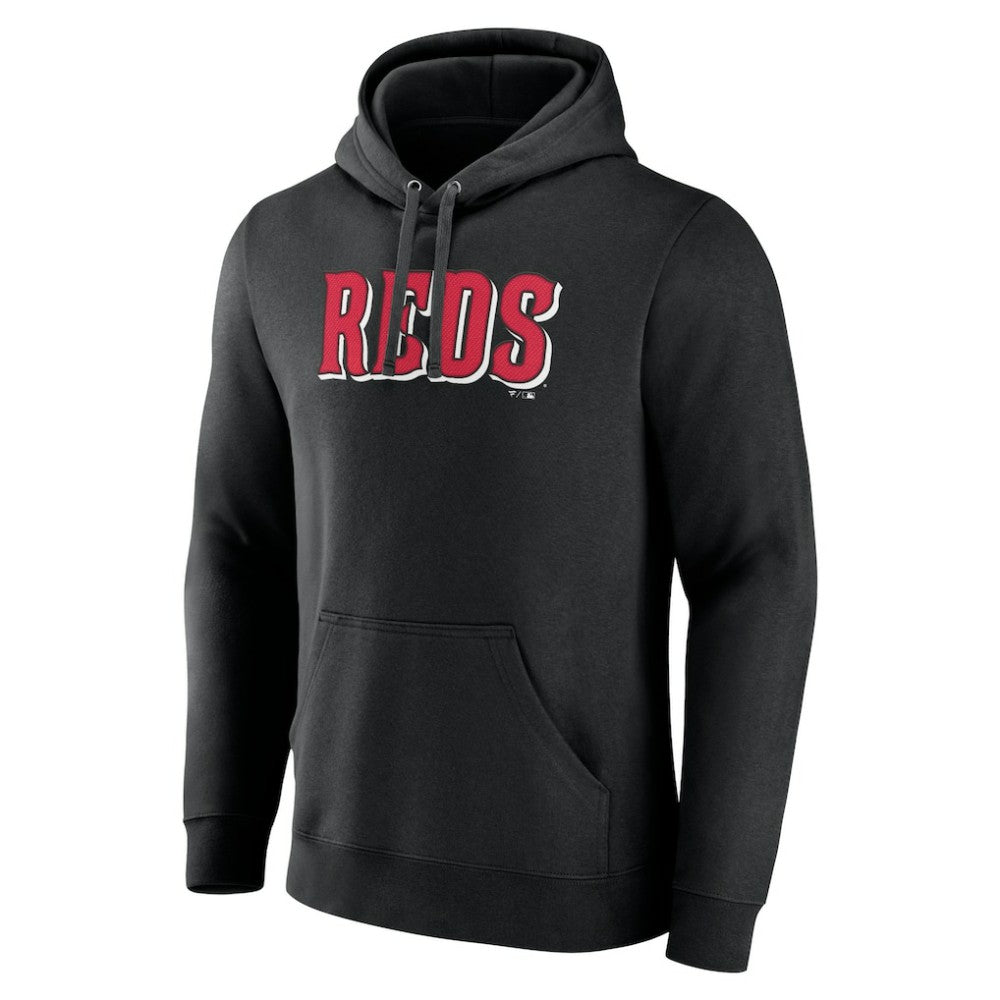 Cincinnati Reds Official Wordmark Pullover Hoodie - Black Hoodies