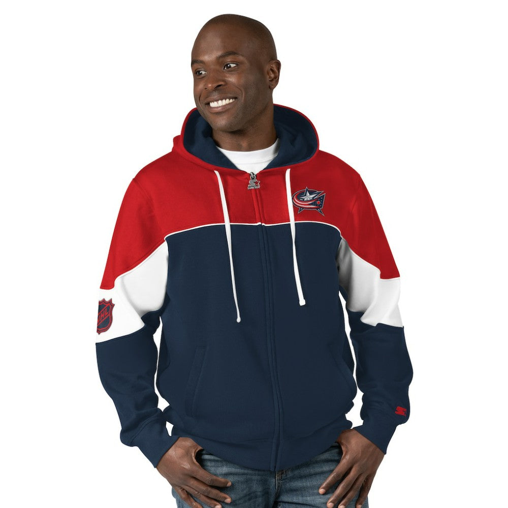 NHL Columbus Blue Jackets Starter Power Forward Full-Zip Hoodie - Navy/Red