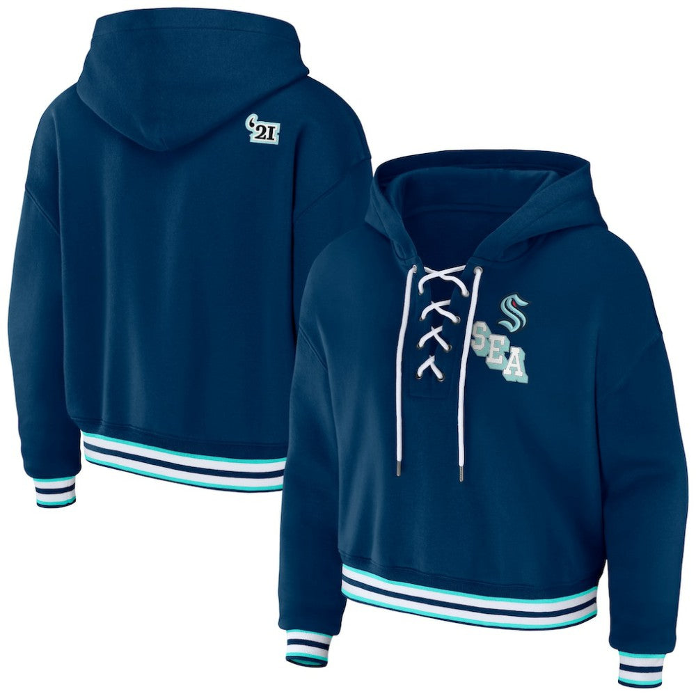 NHL Seattle Kraken WEAR by Erin Andrews Women's Lace-Up Pullover Hoodie - Blue