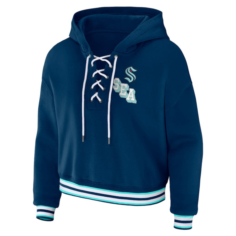 NHL Seattle Kraken WEAR by Erin Andrews Women's Lace-Up Pullover Hoodie - Blue