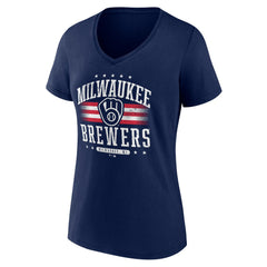 Milwaukee Brewers Women's Americana Team V-Neck T-Shirt - Navy T-shirts