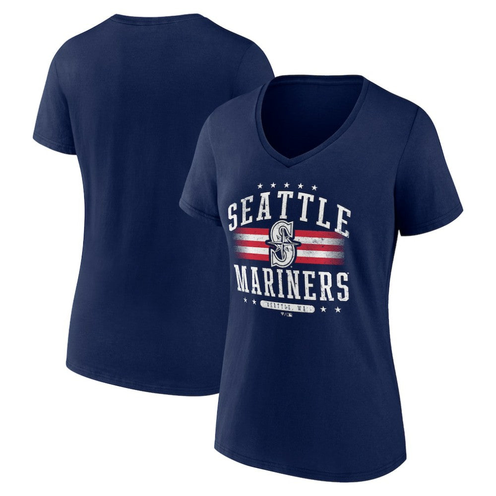 Seattle Mariners Women's Americana Team V-Neck T-Shirt - Navy T-shirts