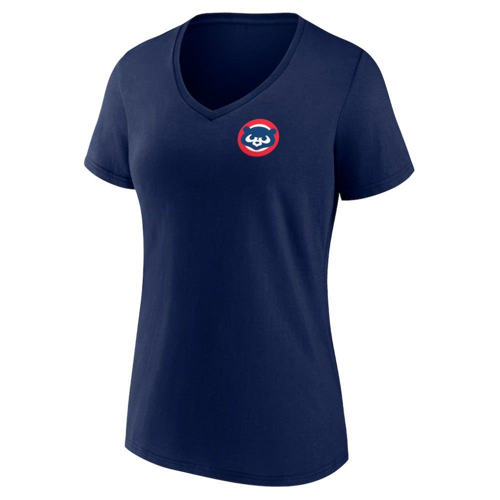 Chicago Cubs Women's Hometown Collection Wrigley V-Neck T-Shirt - Navy T-shirts