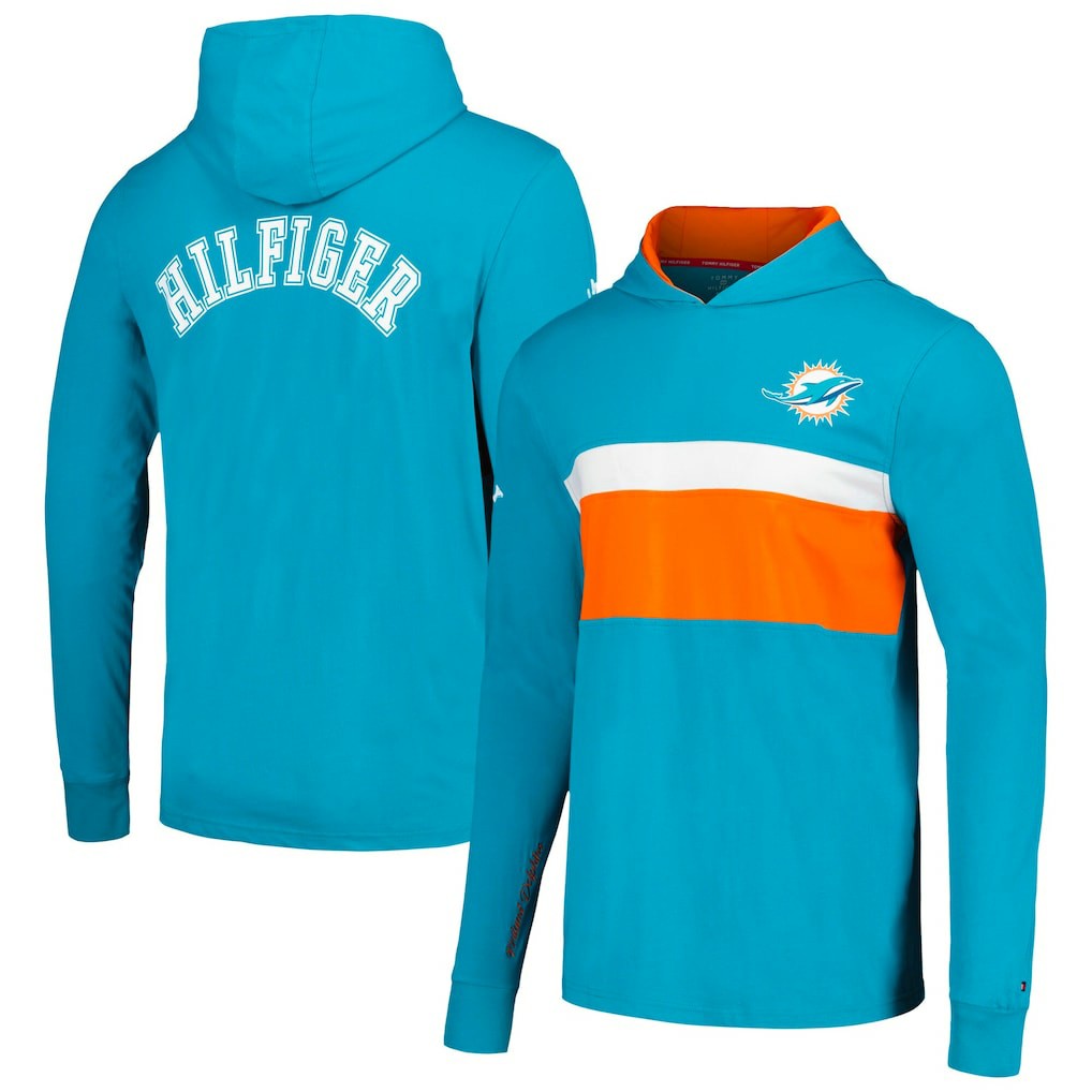 Miami Dolphins Tommy Hilfiger Morgan Long Sleeve Hoodie T-Shirt Aqua