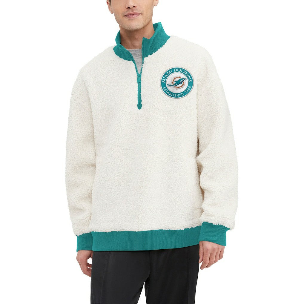 Miami Dolphins Tommy Hilfiger Jordan Sherpa Quarter-Zip Sweatshirt Cream