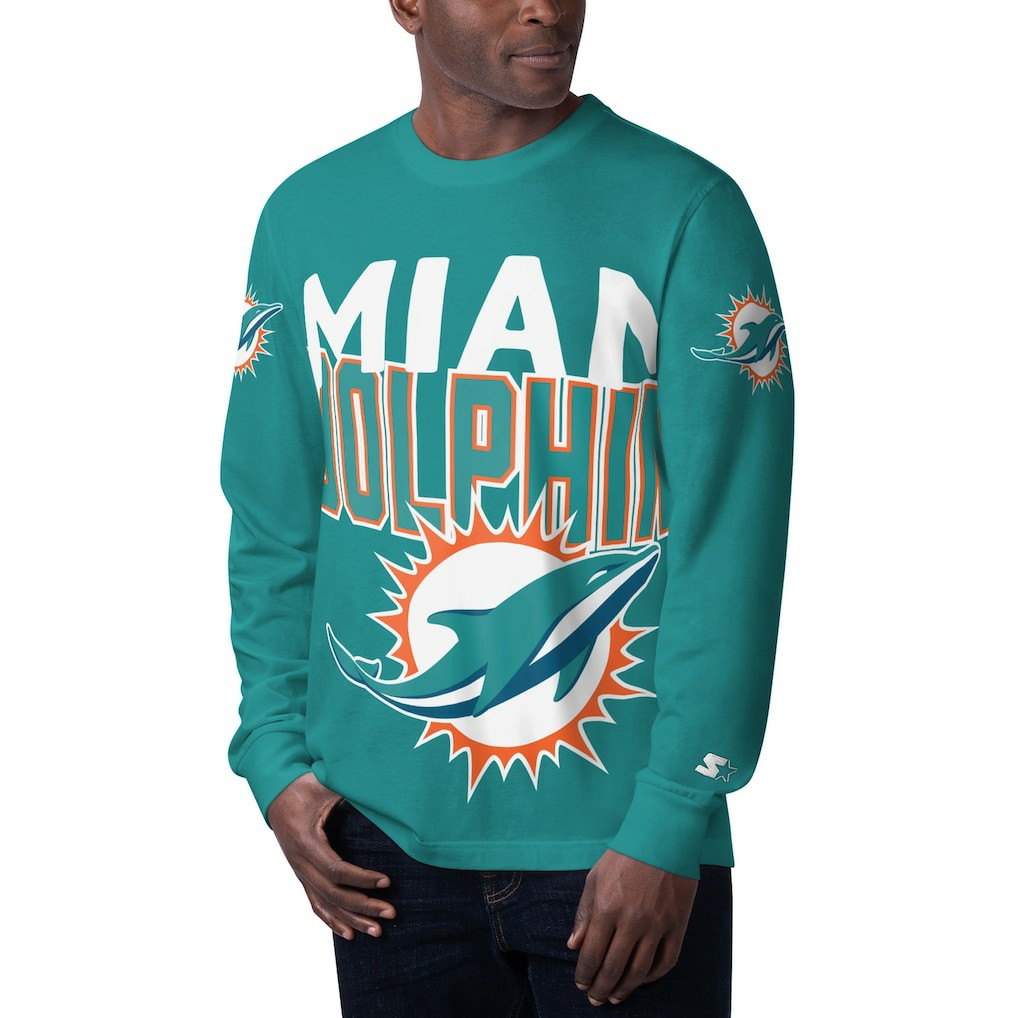 Miami Dolphins Starter Clutch Hit Long Sleeve T-Shirt Aqua