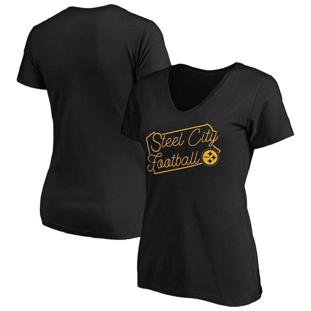 Pittsburgh Steelers Women's Script V-Neck T-Shirt Black