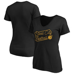 Pittsburgh Steelers Women's Script V-Neck T-Shirt Black