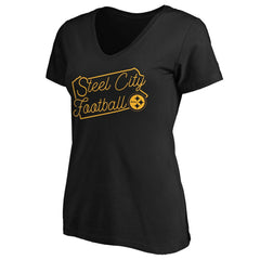 Pittsburgh Steelers Women's Script V-Neck T-Shirt Black