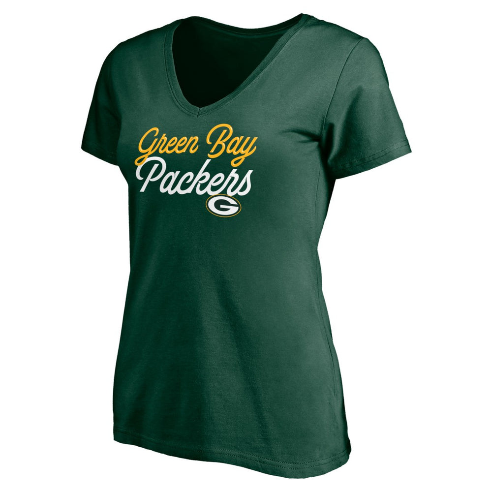 Green Bay Packers Women's Long Stride V-Neck T-Shirt Green