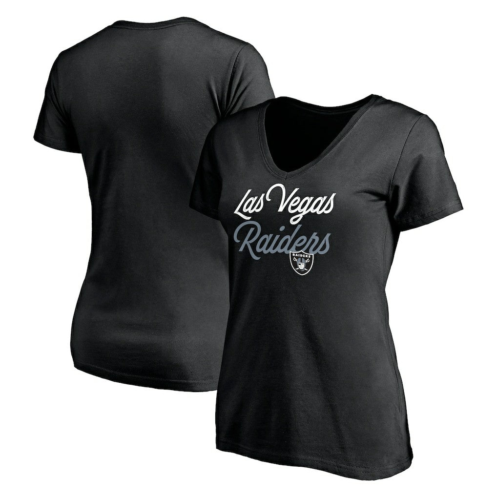 Las Vegas Raiders Women's Long Stride V-Neck T-Shirt Black