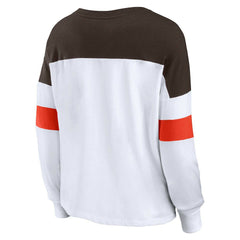 Cleveland Browns Women's Plus Size Even Match Lace-Up Long Sleeve V-Neck Top White/Brown