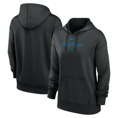 Miami Marlins Nike Women's Authentic Collection Performance Pullover Hoodie - Black Hoodies