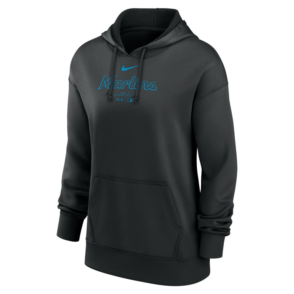 Miami Marlins Nike Women's Authentic Collection Performance Pullover Hoodie - Black Hoodies