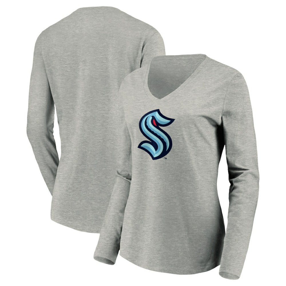 NHL Seattle Kraken Women's Primary Logo V-Neck Long Sleeve T-Shirt - Gray