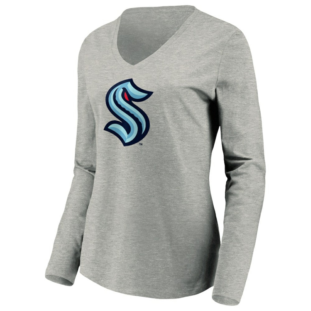 NHL Seattle Kraken Women's Primary Logo V-Neck Long Sleeve T-Shirt - Gray