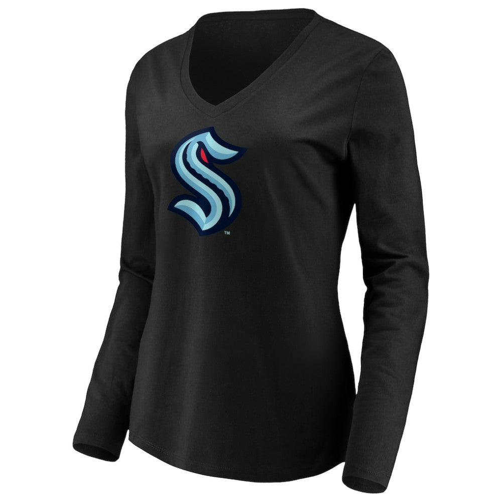 NHL Seattle Kraken Women's Primary Logo V-Neck Long Sleeve T-Shirt - Black