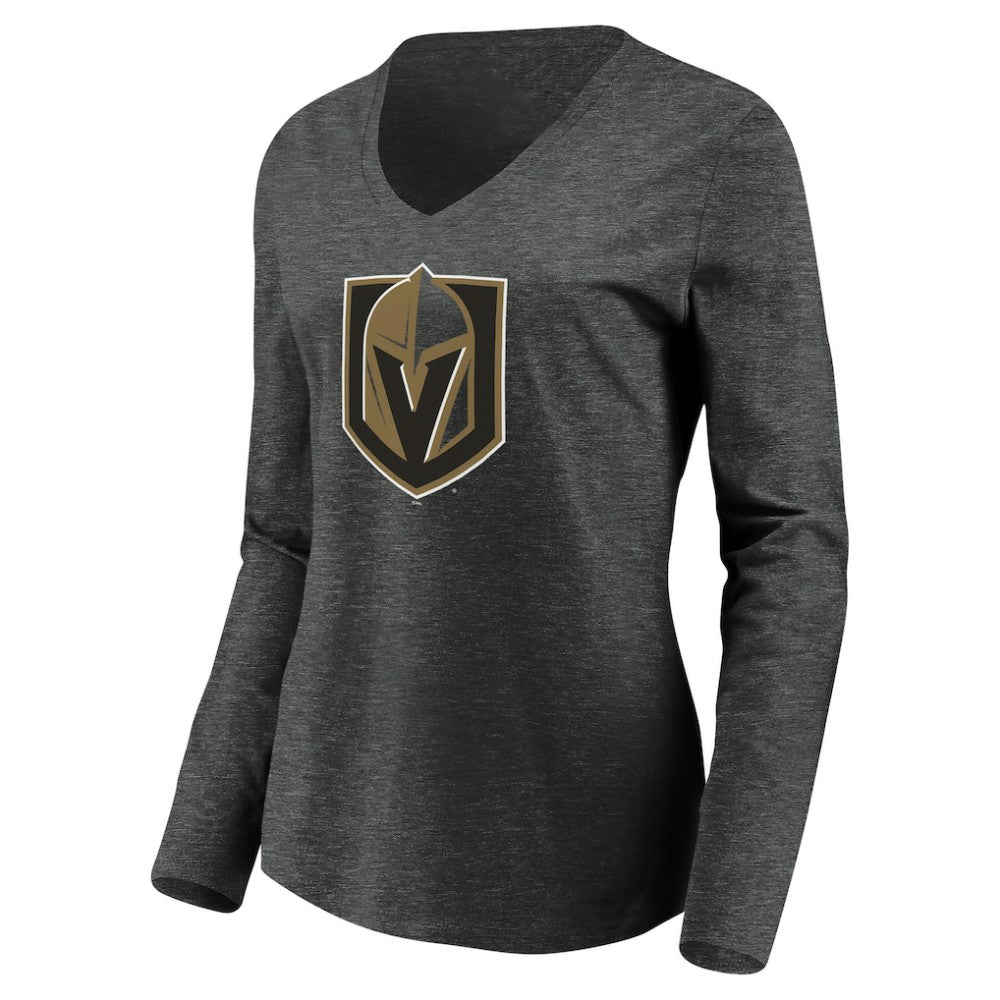 NHL Vegas Golden Knights Women's Primary Logo V-Neck Long Sleeve T-Shirt - Charcoal