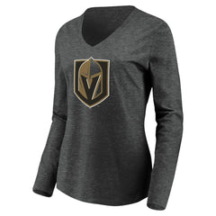 NHL Vegas Golden Knights Women's Primary Logo V-Neck Long Sleeve T-Shirt - Charcoal
