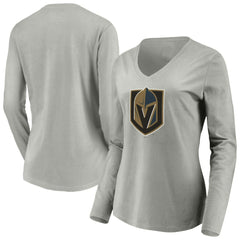 NHL Vegas Golden Knights Women's Primary Logo V-Neck Long Sleeve T-Shirt - Gray