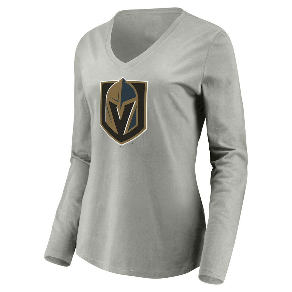 NHL Vegas Golden Knights Women's Primary Logo V-Neck Long Sleeve T-Shirt - Gray