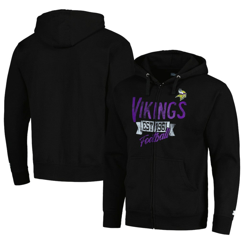 Minnesota Vikings Starter Domestic Post Season Full-Zip Hoodie Black
