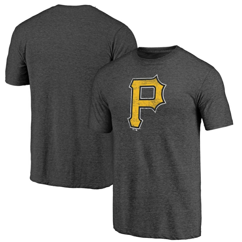 Pittsburgh Pirates Official Logo Tri-Blend T-Shirt - Heather Charcoal T-shirts