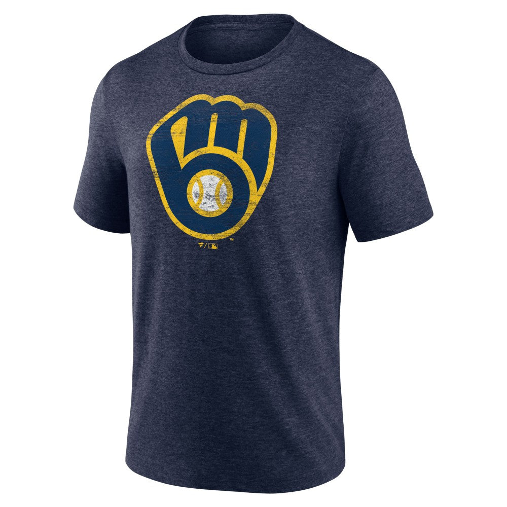 Milwaukee Brewers Official Logo Tri-Blend T-Shirt - Heather Navy T-shirts