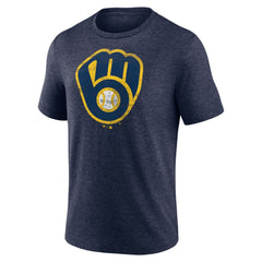 Milwaukee Brewers Official Logo Tri-Blend T-Shirt - Heather Navy T-shirts