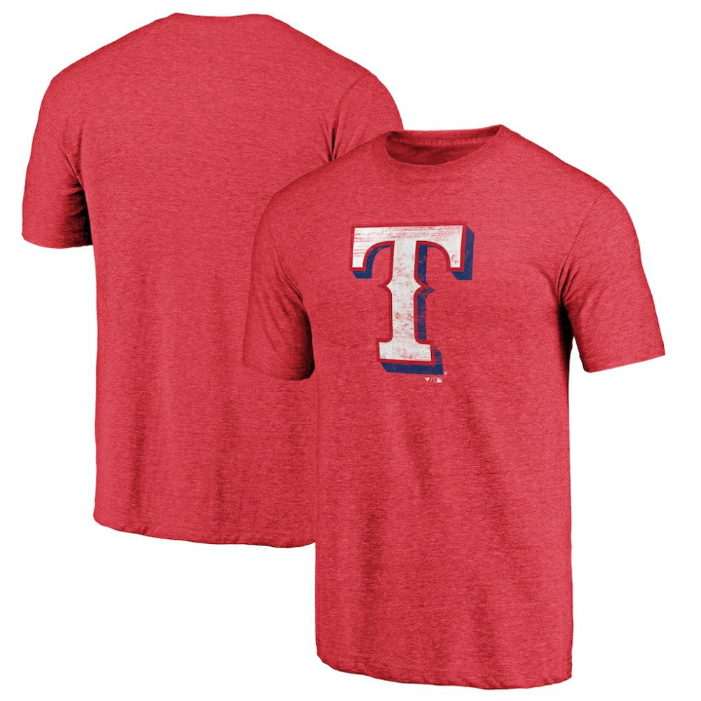 Texas Rangers Official Logo Tri-Blend T-Shirt - Heather Red T-shirts