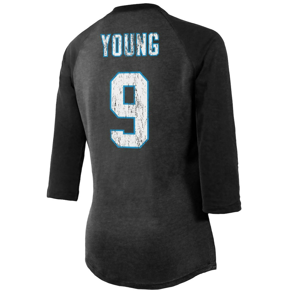 Bryce Young Carolina Panthers Majestic Threads Women's Player Name & Number Tri-Blend 3/4-Sleeve Fitted T-Shirt Black