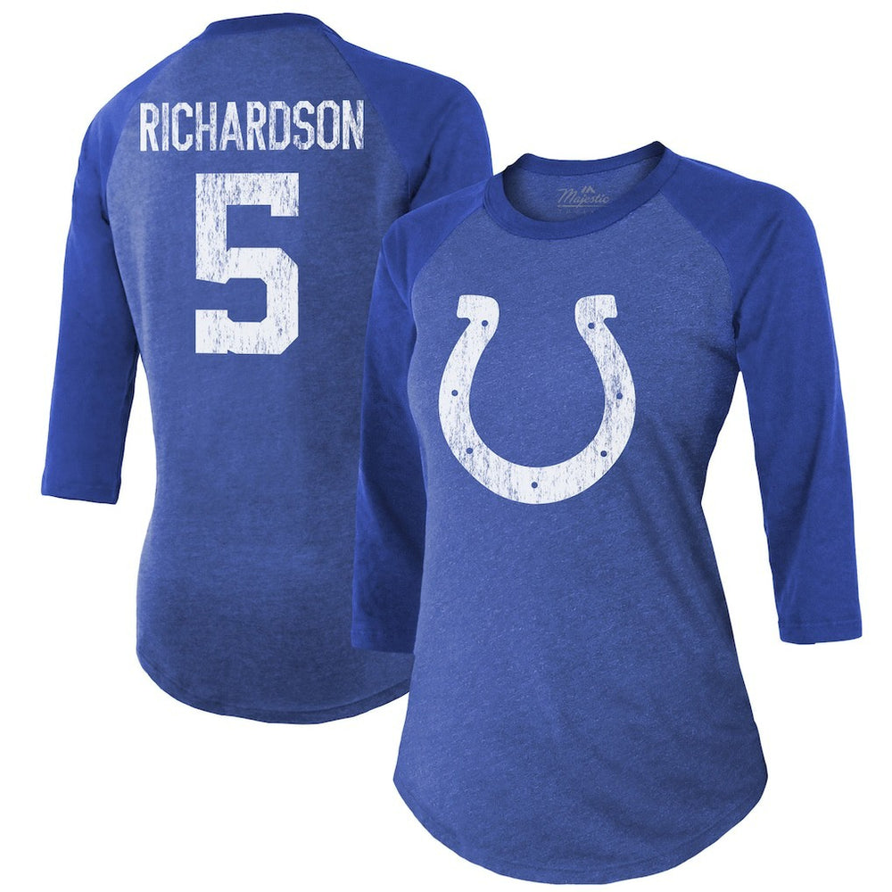 Anthony Richardson Indianapolis Colts Majestic Threads Women's Player Name & Number Tri-Blend 3/4-Sleeve Fitted T-Shirt Royal