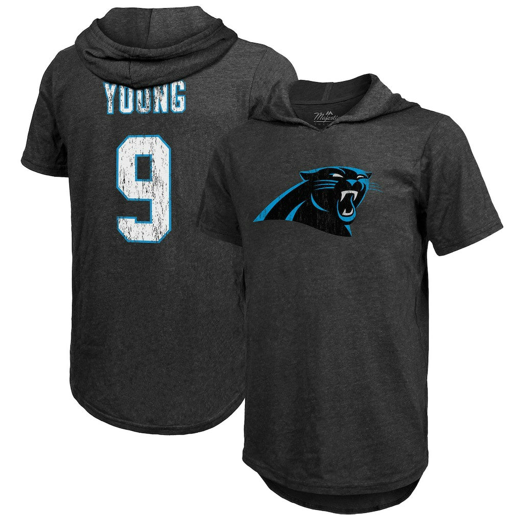 Bryce Young Carolina Panthers Majestic Threads Player Name & Number Tri-Blend Slim Fit Hoodie T-Shirt Black