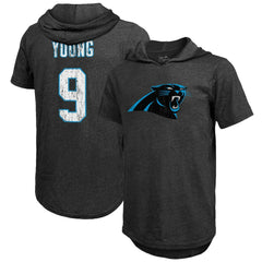 Bryce Young Carolina Panthers Majestic Threads Player Name & Number Tri-Blend Slim Fit Hoodie T-Shirt Black