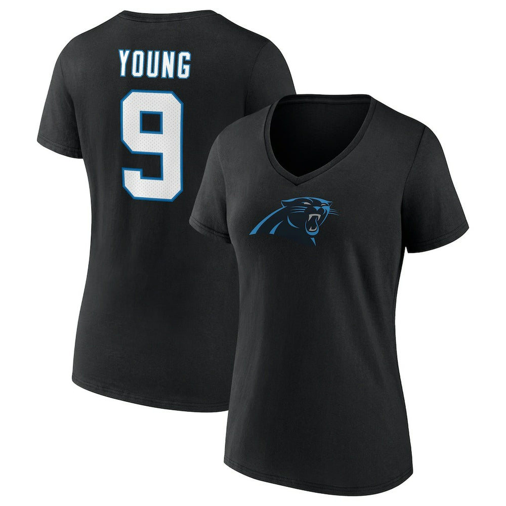 Bryce Young Carolina Panthers Women's Icon Name & Number V-Neck T-Shirt Black