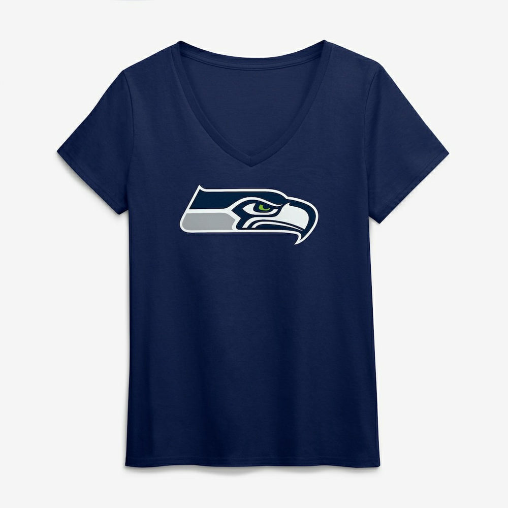 Seattle Seahawks Logo Athletic Women's Primary Logo V-Neck T-Shirt College Navy