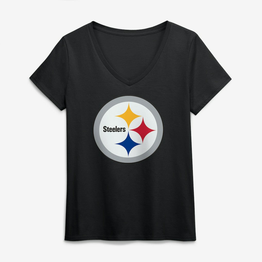 Pittsburgh Steelers Logo Athletic Women's Primary Logo V-Neck T-Shirt Black